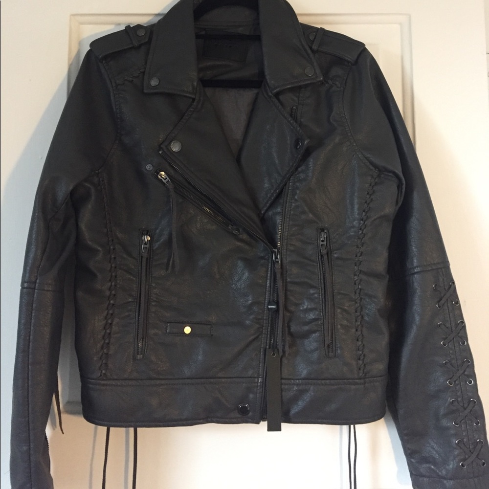 Blank NYC dark grey lace detail leather jacket